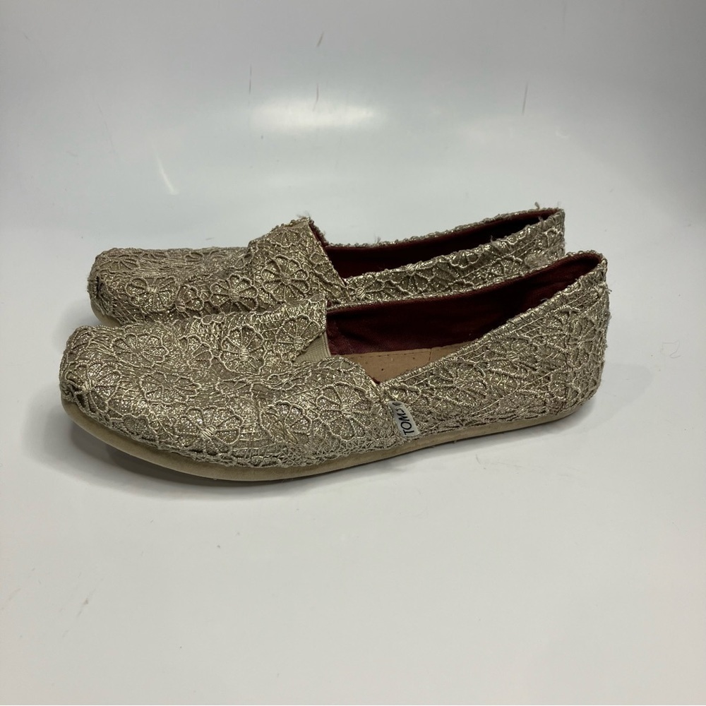 Toms metallic lace flats size 8